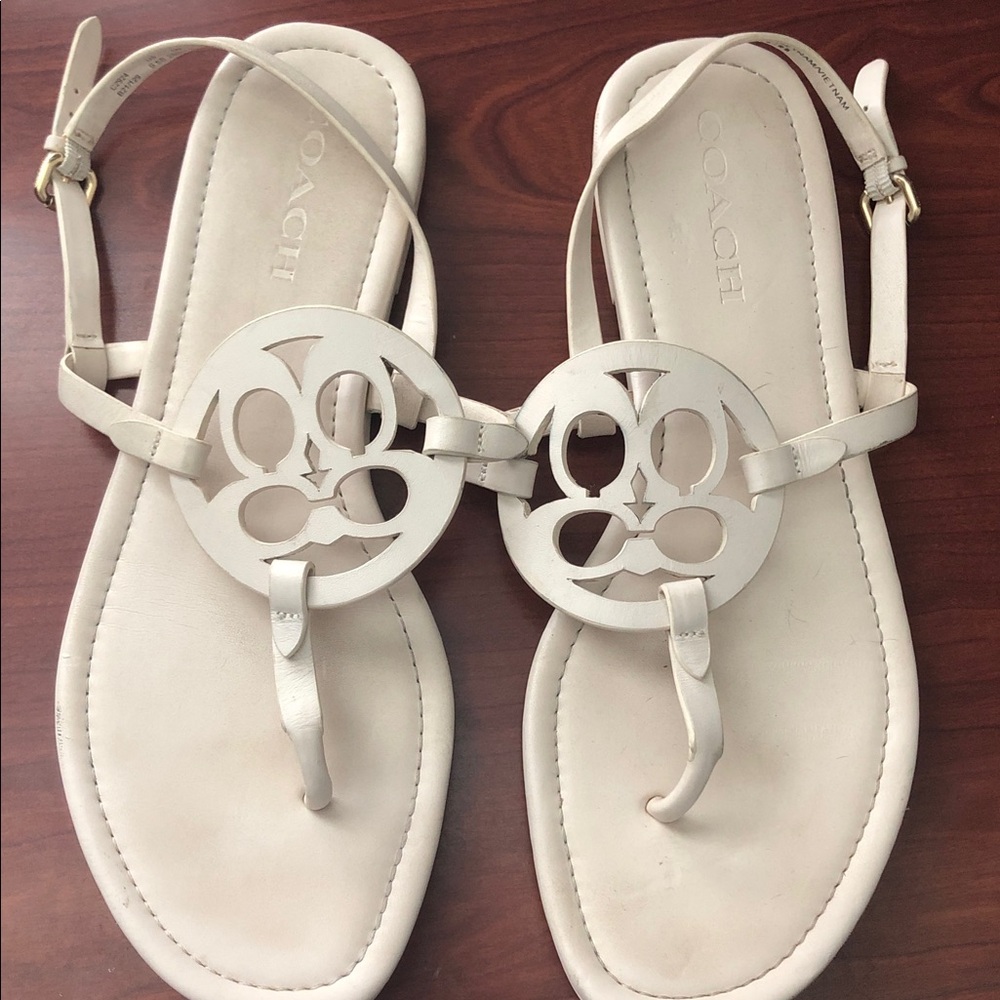 Coach Light Beige Logo Cutout Thong Sandals